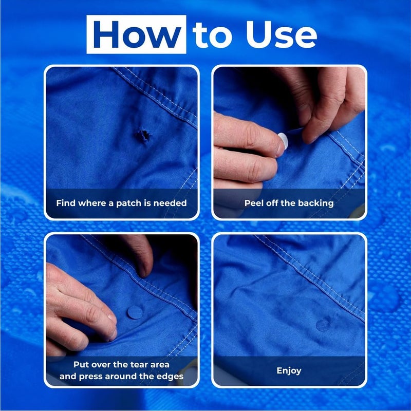 aZengear Repair Patches for Jackets, Tent, Shoe Toe, Air Mattress, Inflatables, PVC Gear - Waterproof, Self-Adhesive, Tear-Cold-Heat-Resistant, Down Puffer Coat (11 Pieces, Blue) - Image 2